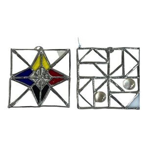 Vintage Lot 2 Star Stained Glass Star Suncatcher + Square Suncatcher Triangles
